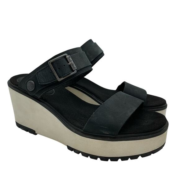 Timberland Koralyn Wedge Double Strap Sporty Buckle Sandal Black/White Size 10 - Picture 2 of 12